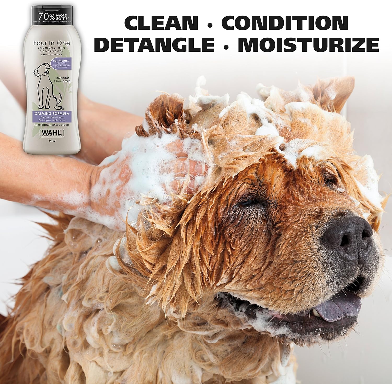 Pet Shampoos Plus Conditioners : Wahl 4-In-1 Calming Pet Shampoo – Cleans, Conditions, Detangles & Moisturizes with Lavender Chamomile & 100% Natural Ingredients - 24 oz (820000A)