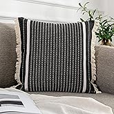 OJIA Modern Throw Pillow Cover with Tassels, Decorative Liana Fringe Accent Cushion Case, Farmhouse Woven Pillowcase for Sofa Chair Couch Bed Decor (Lumbar 18 x 18 Inches, Black)