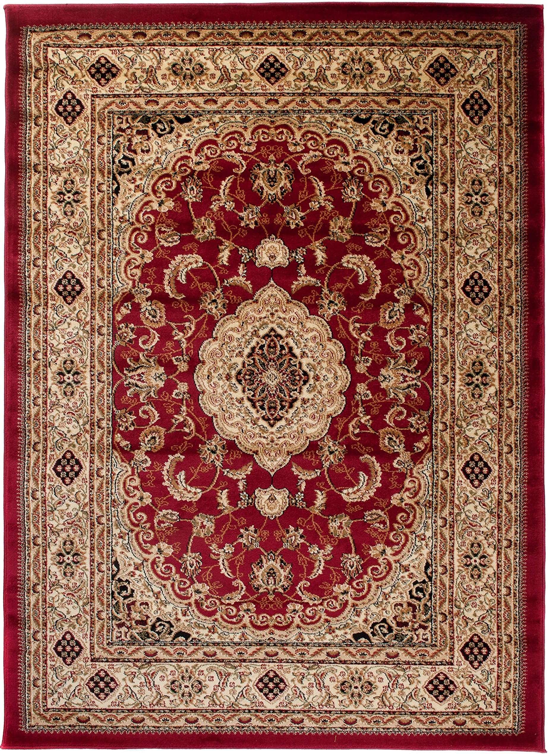 Carpeto Area Rug Large Oriental Traditional Medallion Red Carpet 6'6'' x 9'8'' ft - 200 x 300 cm Iskander Collection