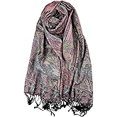 Plum Feathers Metallic Tapestry Ethnic Paisley Pattern Pashmina Scarf