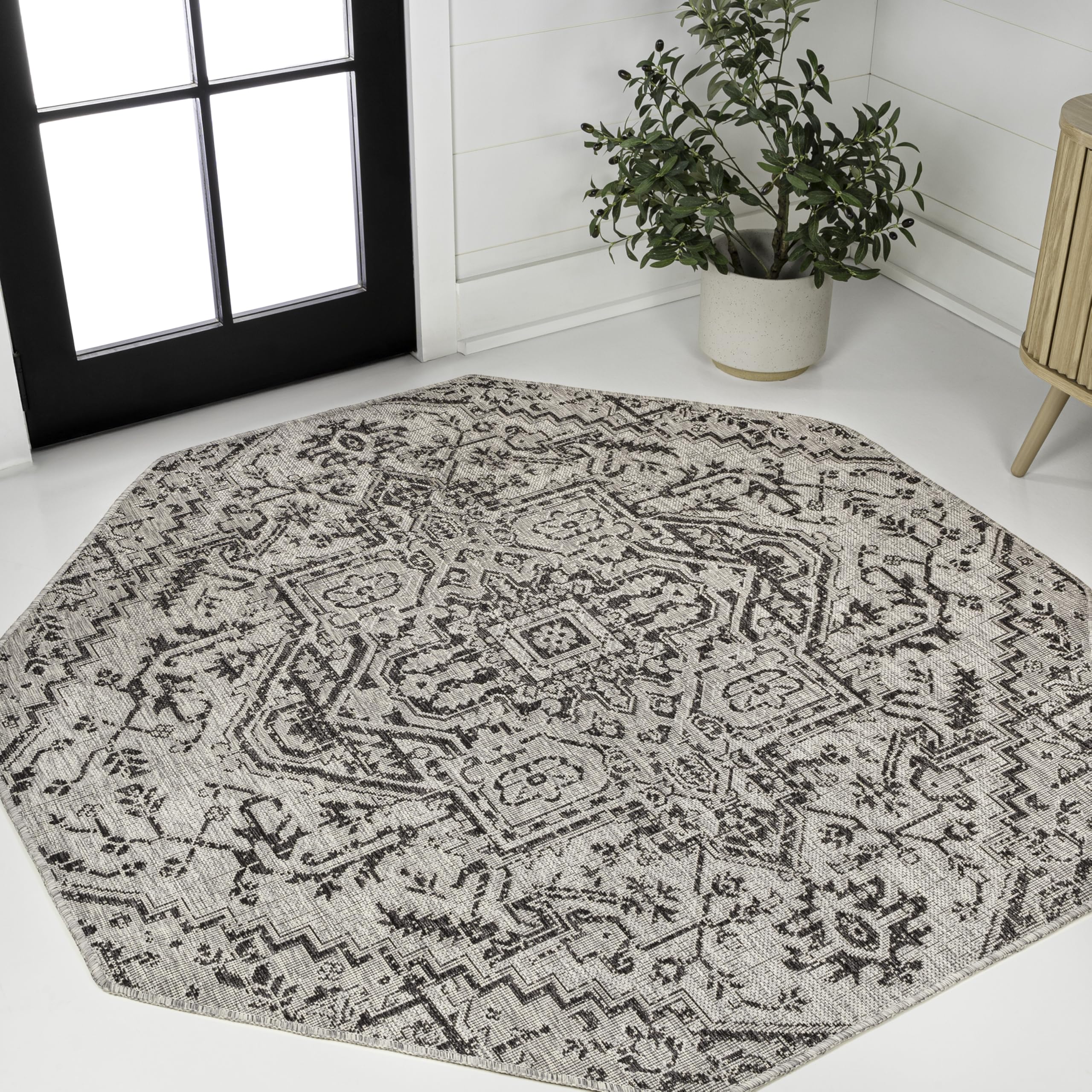 JONATHAN Y Boho Medallion Indoor Outdoor Octagon Area Rug 8 Ft Black/Gray, Estrella Textured Weave for Backyard, Patio, Porch, Easy-Cleaning, High Traffic, Pet-Friendly, Non-Shedding (SMB105D-8TGN) Image JONATHAN Y Boho Medallion Indoor Outdoor Octagon Area Rug 8 Ft Black/Gray, Estrella Textured Weave for Backyard, Patio, Porch, Easy-Cleaning, High Traffic, Pet-Friendly, Non-Shedding (SMB105D-8TGN) Image