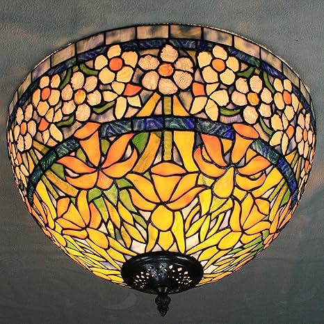 Etern 16 Inch European Retro Style Gorgeous Flower Stained Glass