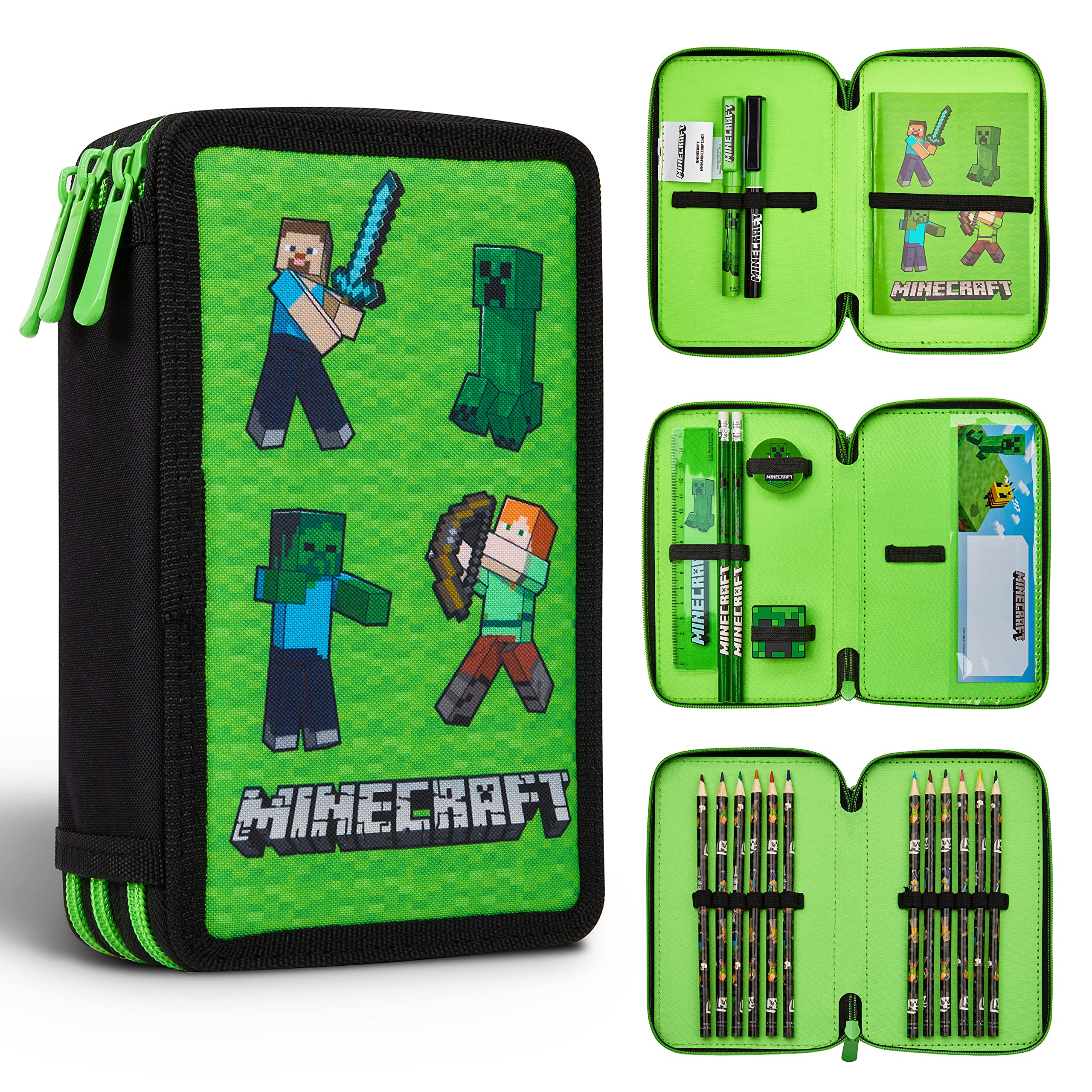 Minecraft Pencil Case for Kids Filled with Stationery - Gamer Gifts (Green Mob) — image 1