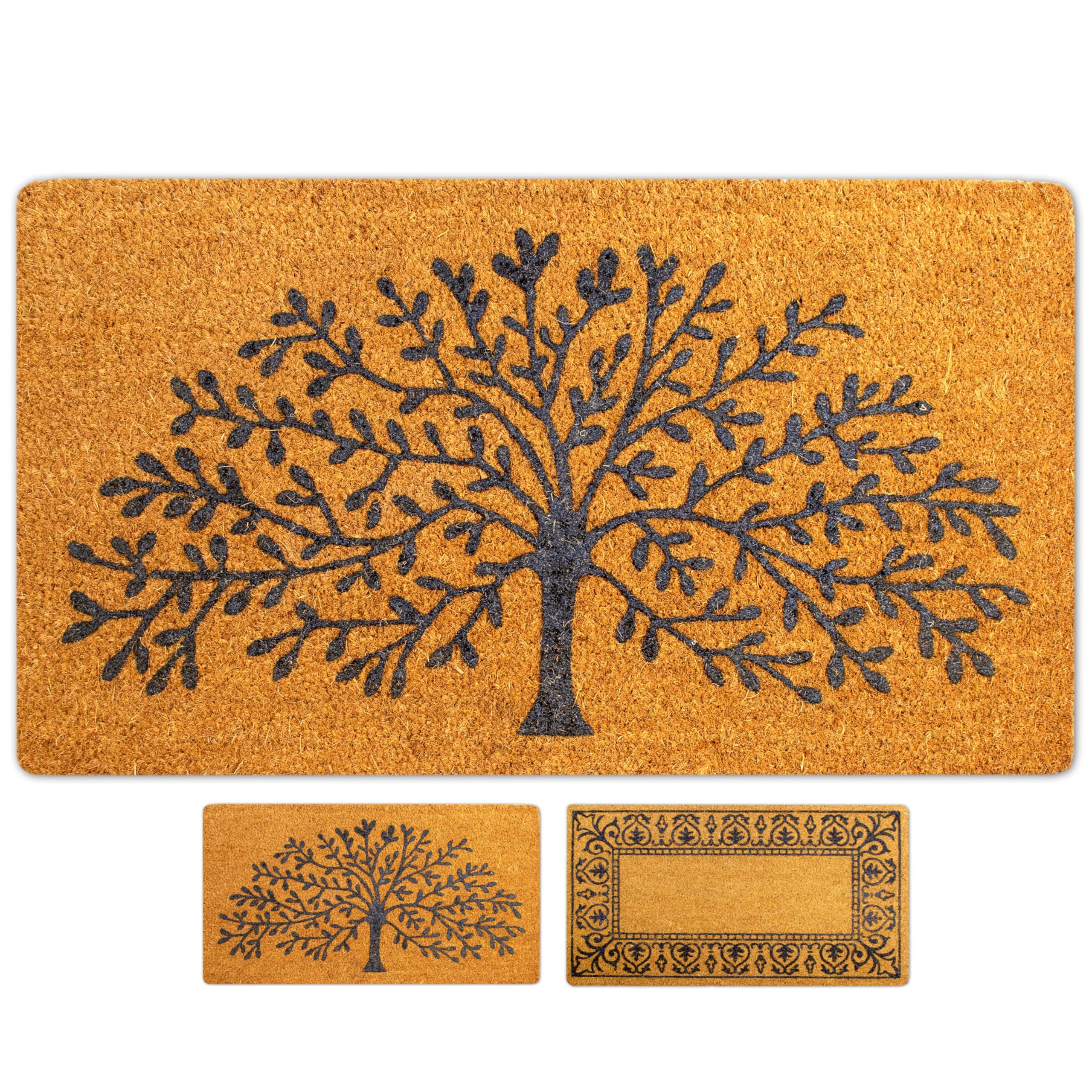 Coir Door Mat - Inside and Outside Welcome Mat, Indoor and Outdoor Front Doormat With Non-Slip PVC Backing, Heavy Duty Entrance Mat, 40x70 (Tree of Life)