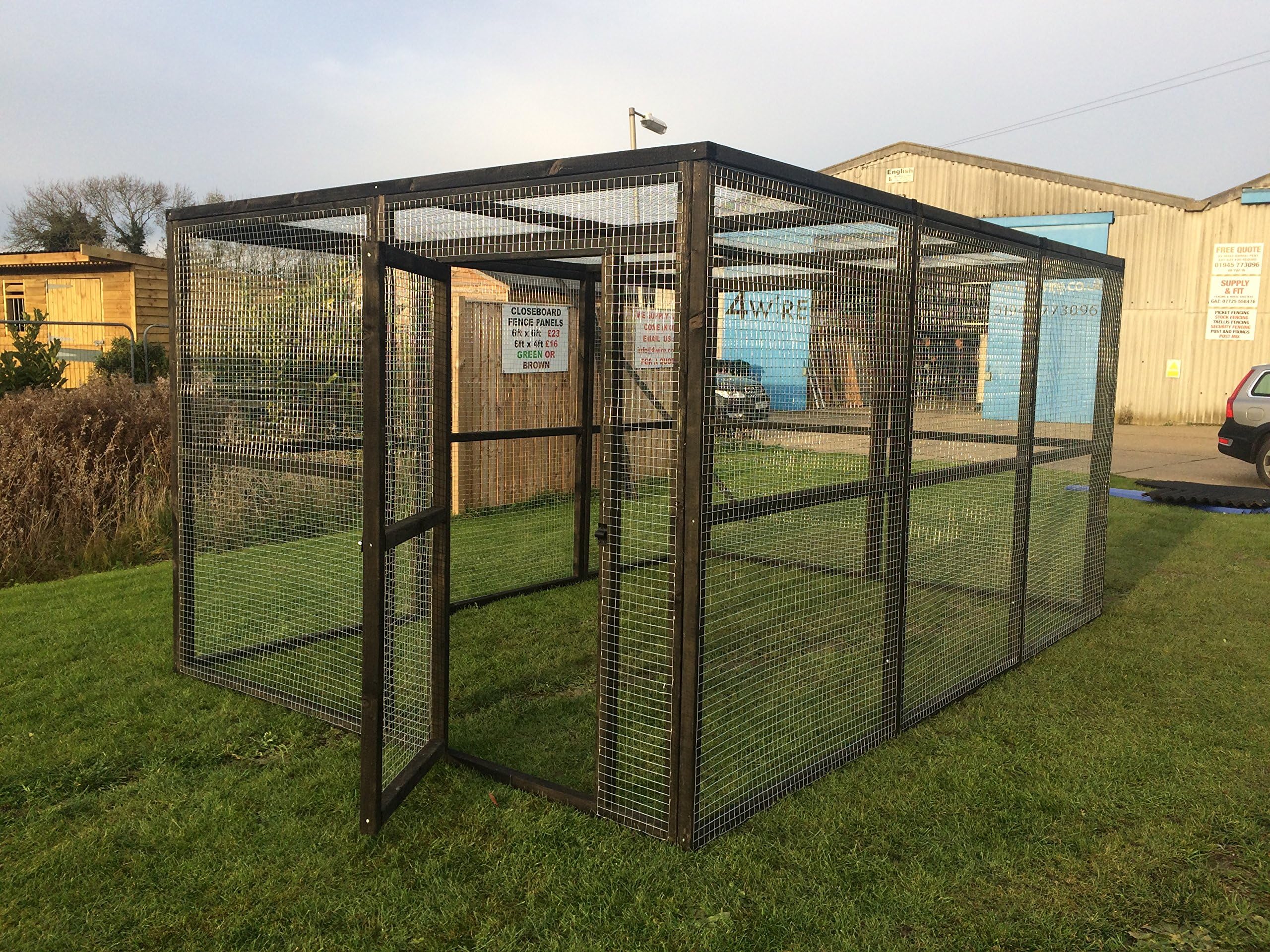 4wireLarge Walk In BLACK Animal Run 12FT x 8FT Dog Cat Rabbit Chicken Enclosure 16G (Mesh Roof)