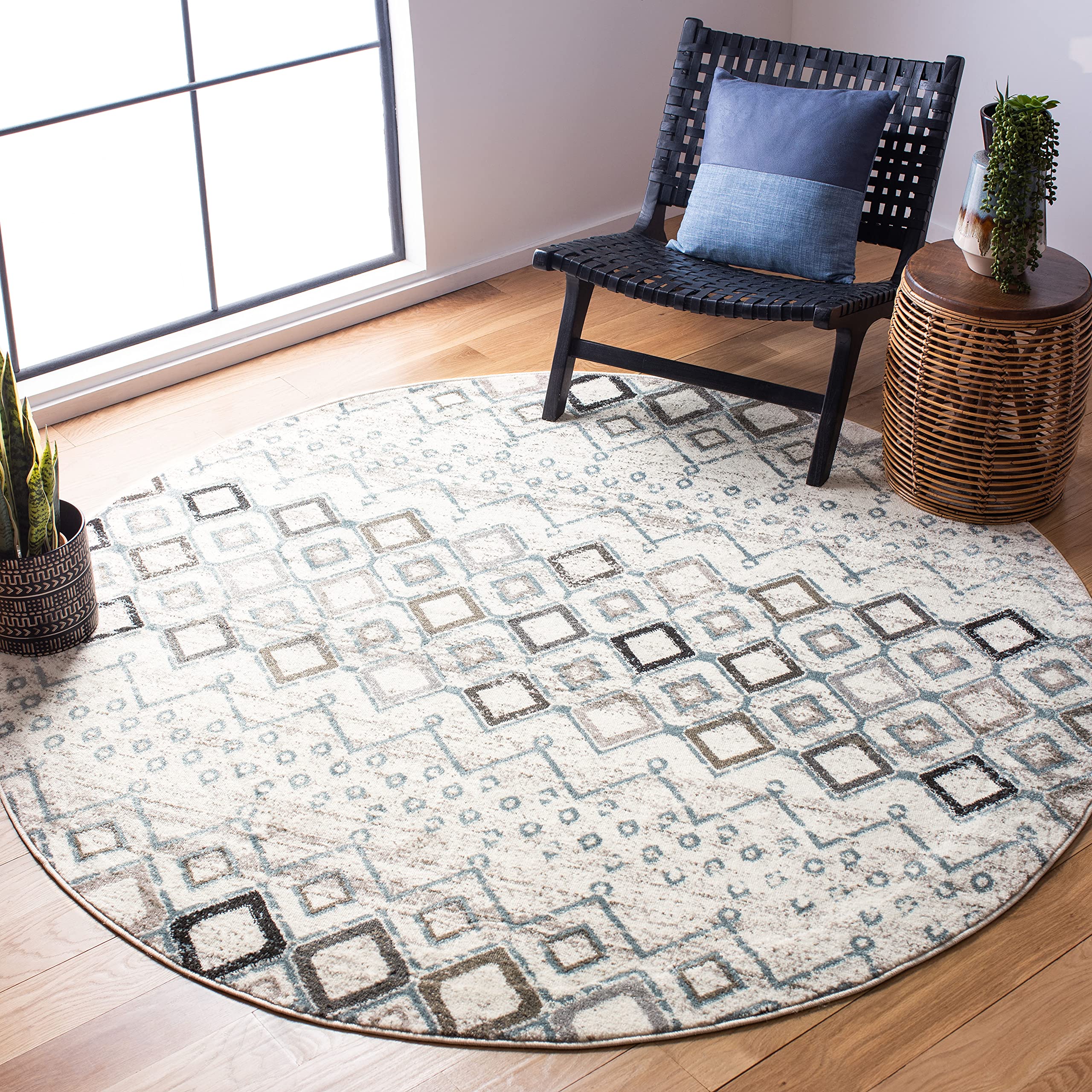 SAFAVIEH Amsterdam Collection Area Rug - 10' Round, Ivory & Grey, Moroccan Boho Design, Non-Shedding & Easy Care, Ideal for High Traffic Areas in Living Room, Bedroom (AMS108A) Image SAFAVIEH Amsterdam Collection Area Rug - 10' Round, Ivory & Grey, Moroccan Boho Design, Non-Shedding & Easy Care, Ideal for High Traffic Areas in Living Room, Bedroom (AMS108A) Image