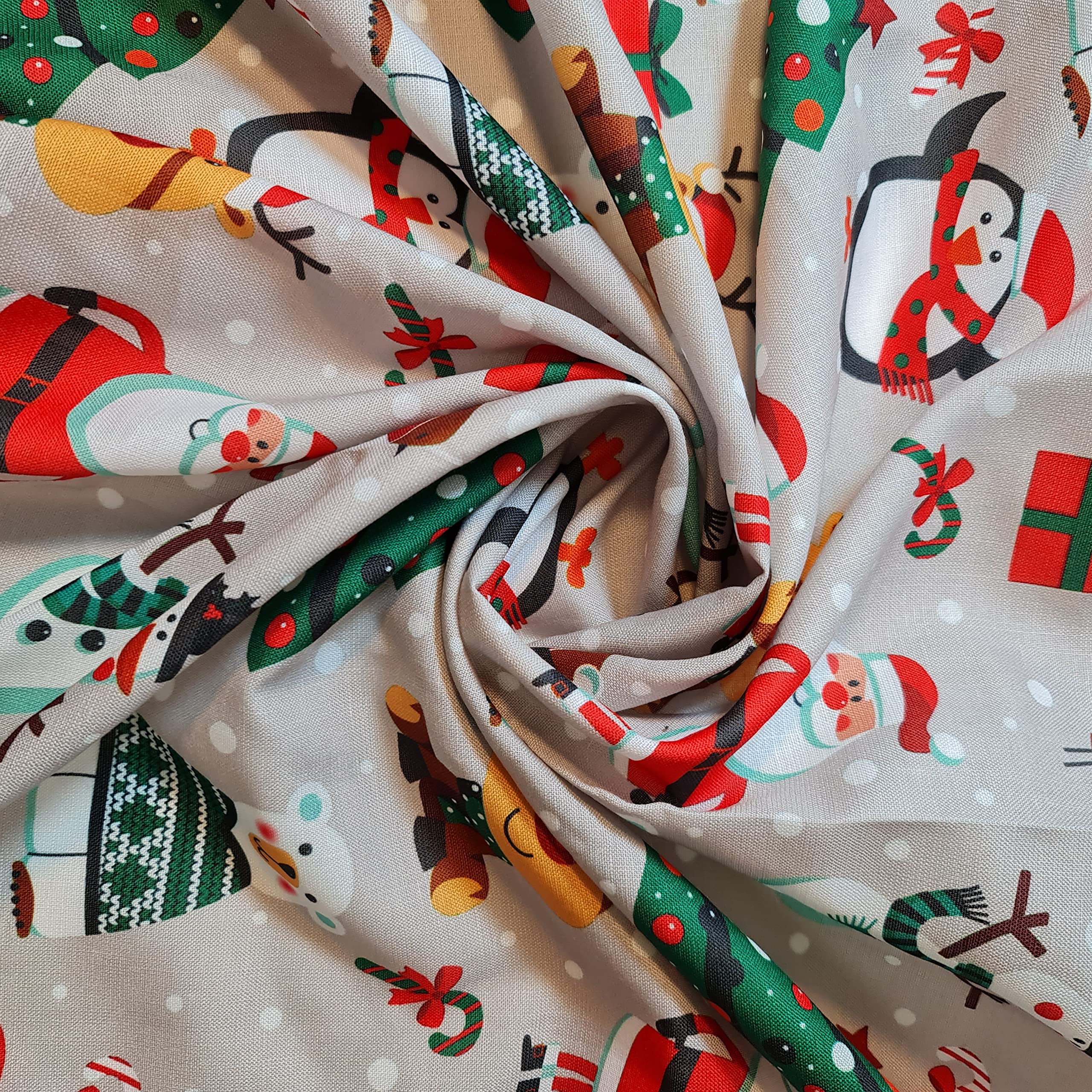 Polycotton Soft Floral Fabric Dress Craft Bunting Quilting Material by Metre 58'' - 150 cm Wide Sold As 1 Meter Pre - Cut Lengths (Christmas Silver) (JKI74)