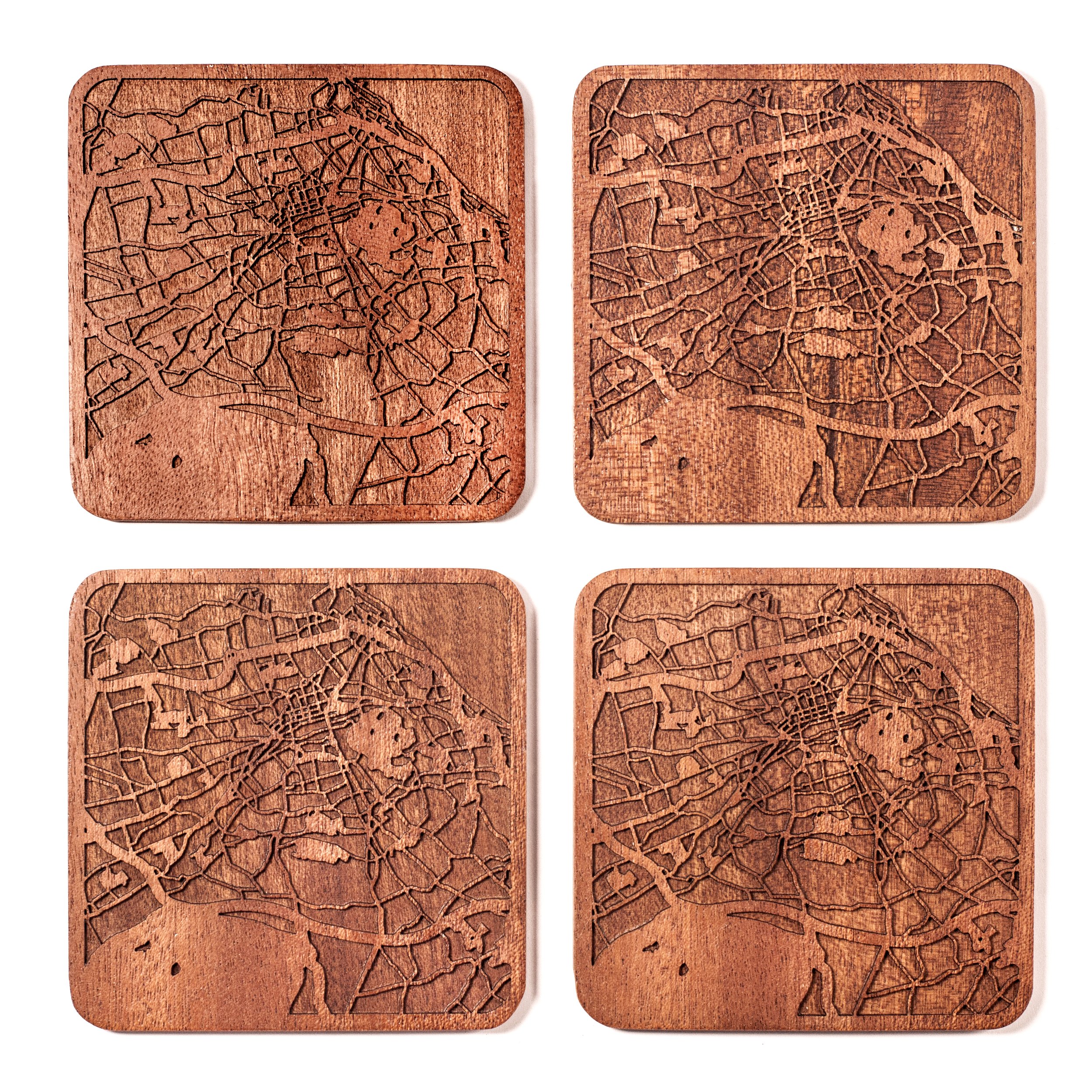 Edinburgh Map Coaster, Set of 4, Sapele Wooden Coaster with City Map, Handmade