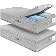 Supowin Underbed Storage Containers Bin with Lids, Large Under Bed Storage Organizer Box with Handle, Foldable Under the Storage Bags for Organizing Clothes, Shoes, Blankets, Pillows