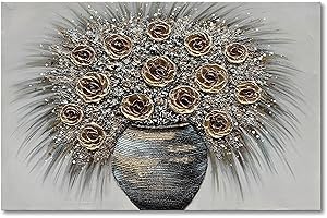 Epicler art Hand-painted Gold Flowers Art Oil painting Canvas Texture Mural Family Wall Decoration 28x40 Inchs