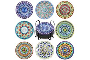 UiSdfuy 8 Pcs Diamond Painting Coasters with Holder, Diamond Painting Kits for Adults Kids Beginners, DIY Art Crafts Supplies (Mandala-01)