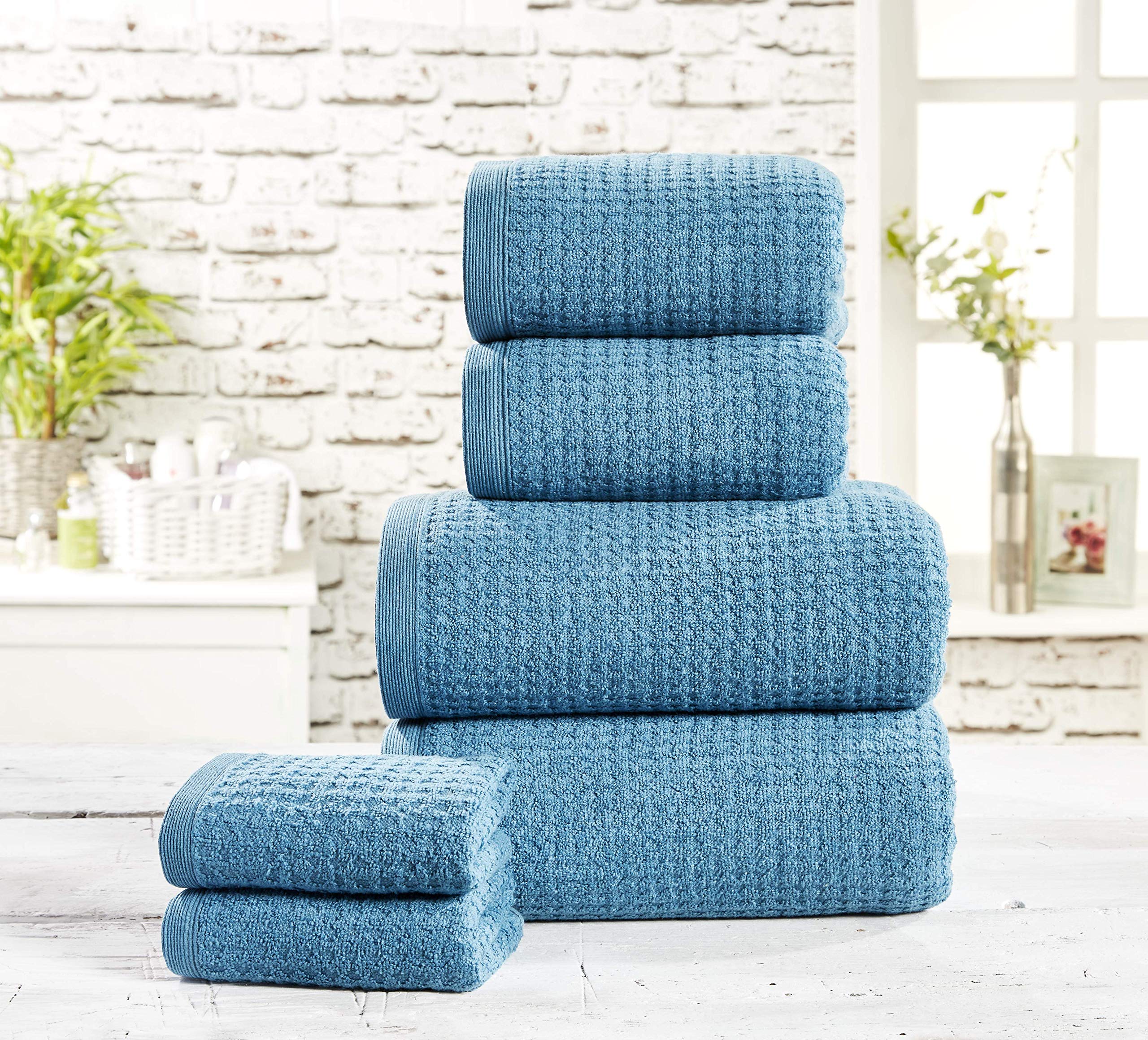 Rapport Six Piece Waffle Towel Bale Set 480gsm, Cotton, Lagoon Blue, 6