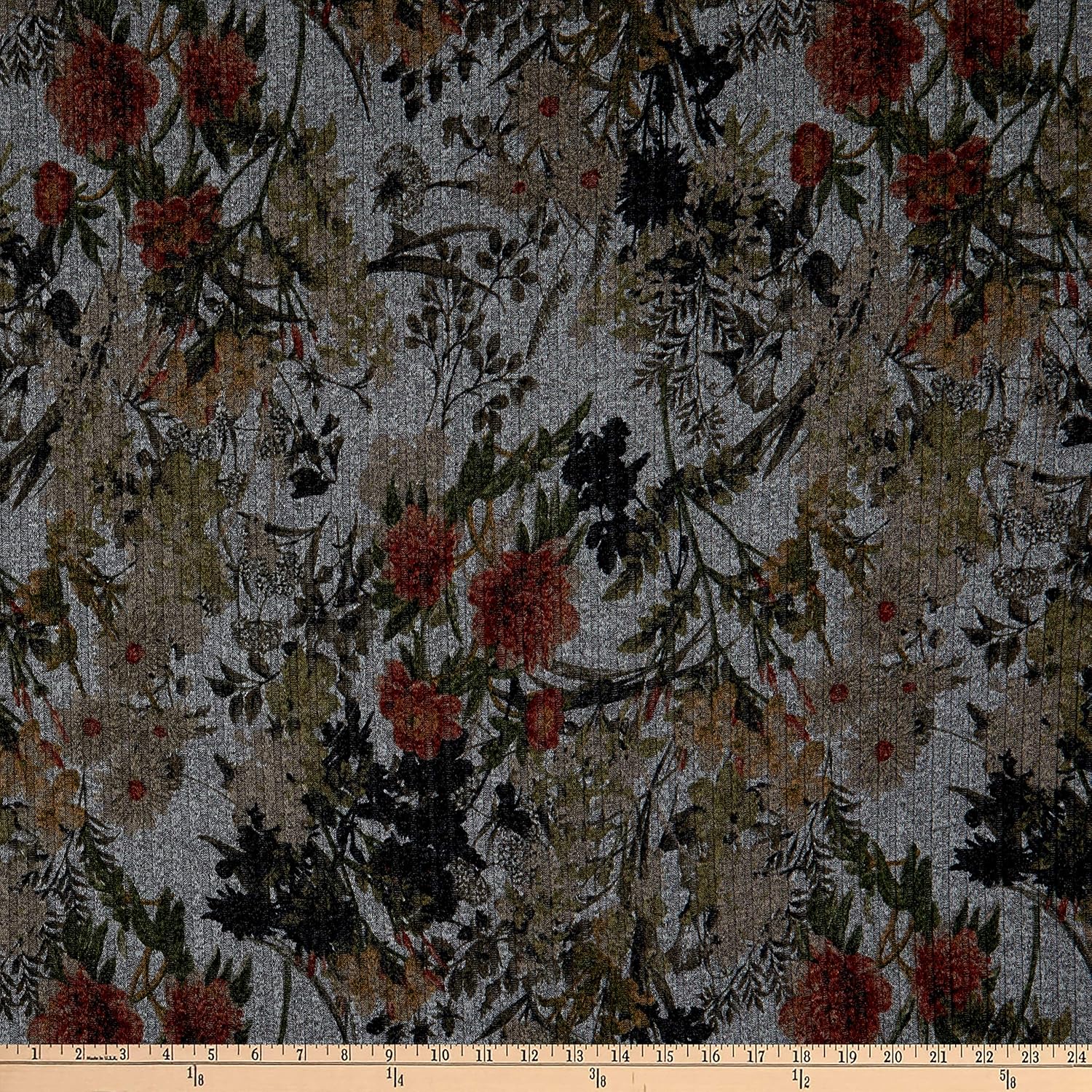 Telio Rib Knit Floral Print Grey Fabric By The Yard Amazon In Home Kitchen