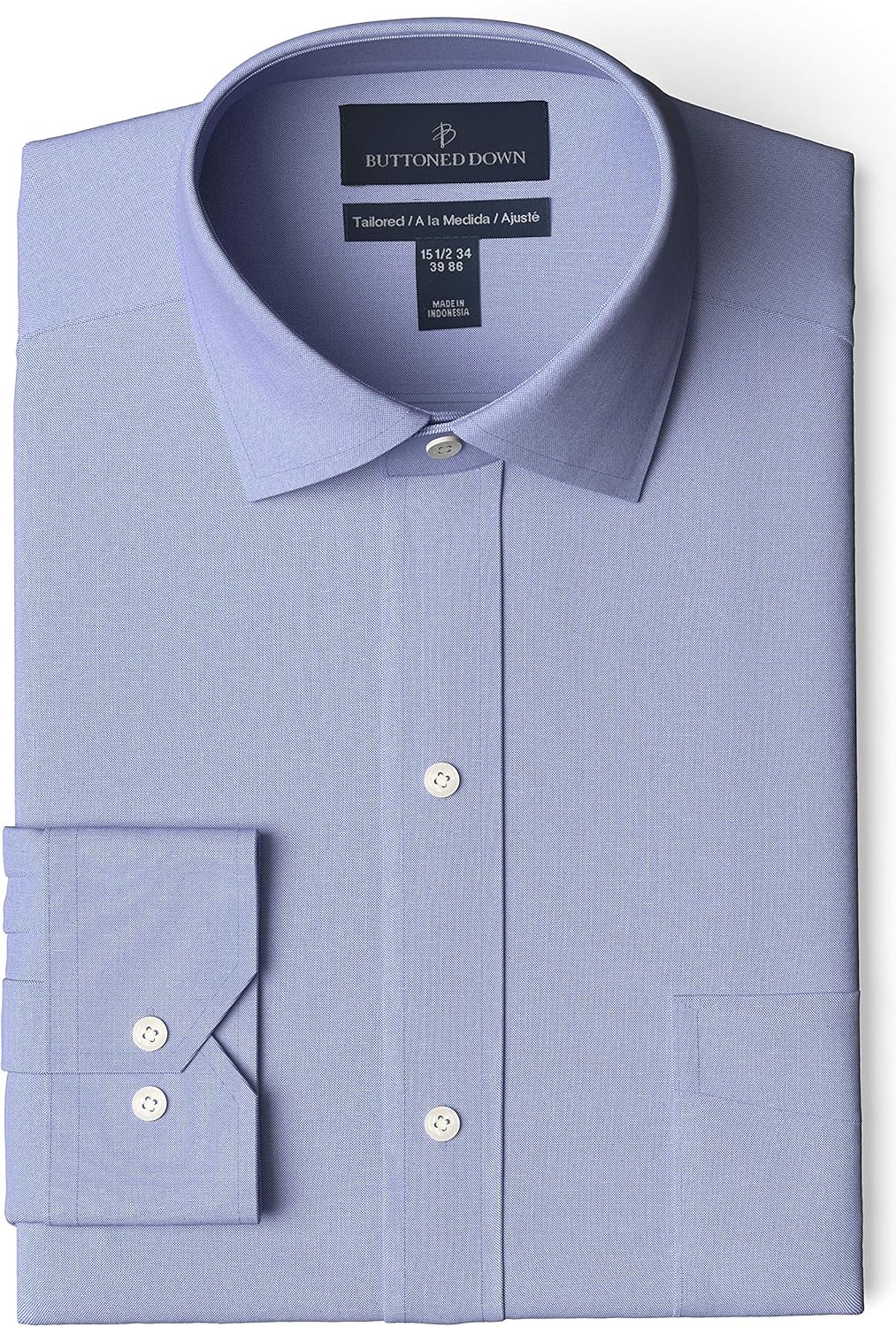  Brand - Buttoned Down Men's Tailored-Fit Spread Collar Pinpoint Non-Iron Dress Shirt With Pocket, Blue, 18" Neck 34" Sleeve (Big and Tall): Clothing