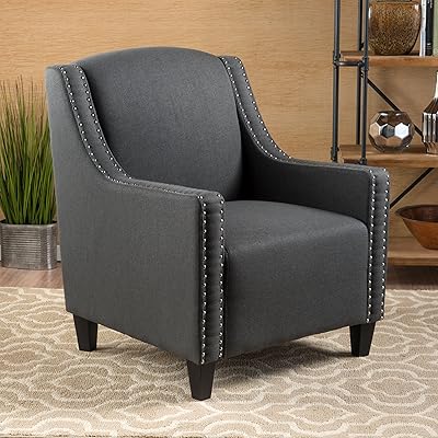 Christopher Knight Home Elysabeth Fabric Studded Club Chair, Dark Grey