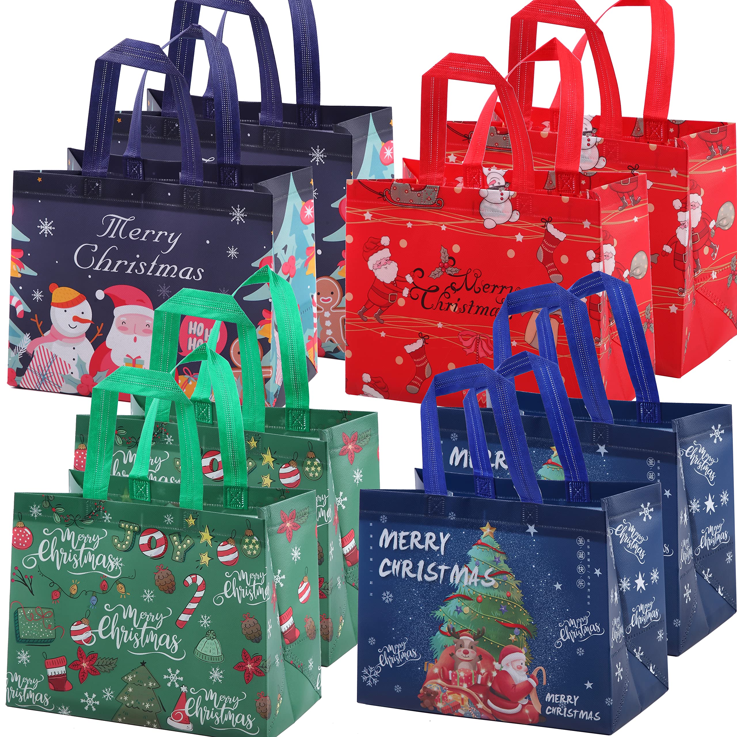 OTMVicor 8 Pack Reusable Tote Bags - Waterproof Bags for Xmas Party