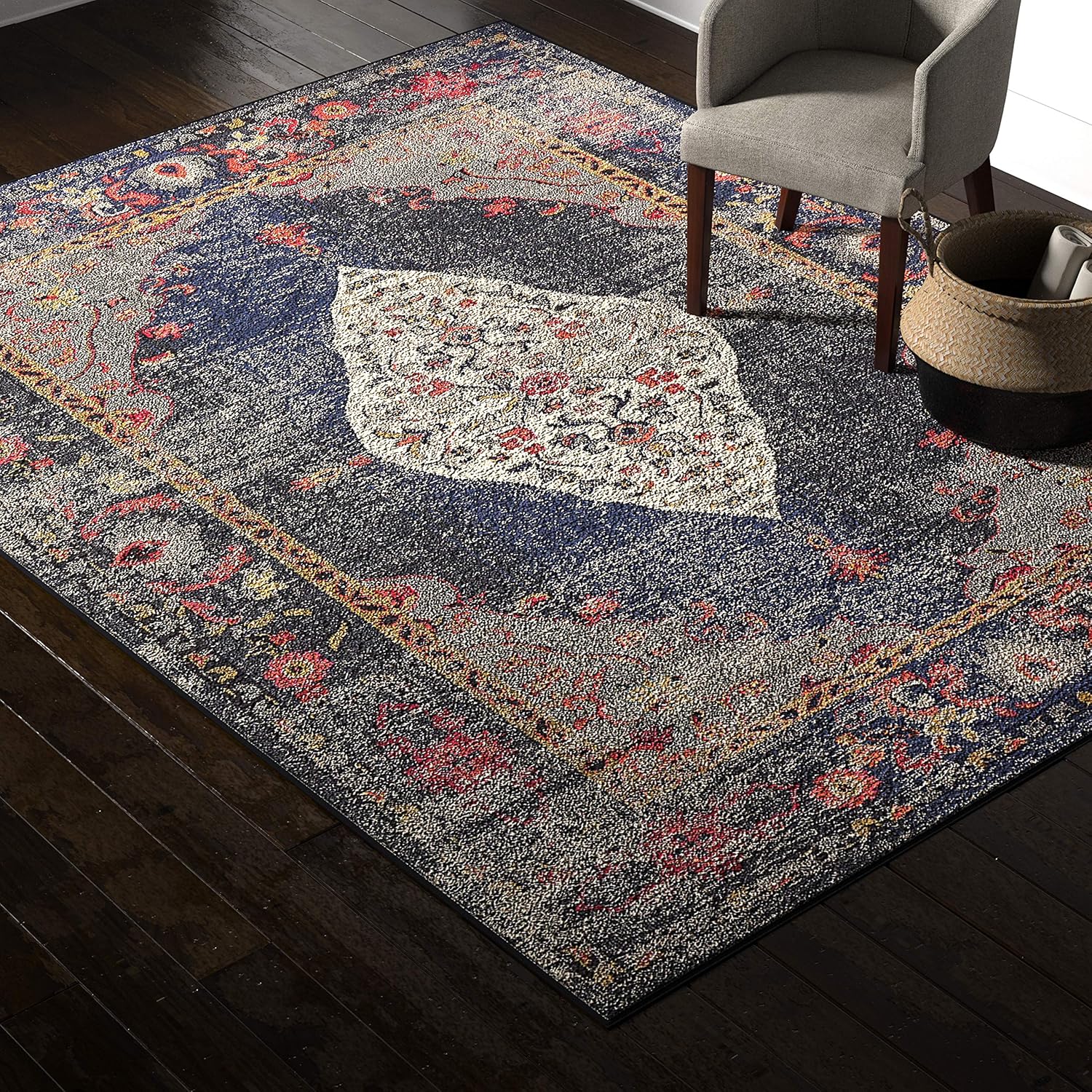 Rivet Distressed Color Medallion Area Rug, 7' 10" x 10' 10", Navy