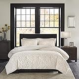 NIL 3 Piece Off White Luxury Medallion Pattern Comforter Full Queen Set, for Master Bedrooms, Elegant Damask Textured Design, Ultra Plush Soft and Comfy Bedding, Faux Fur, Microplush