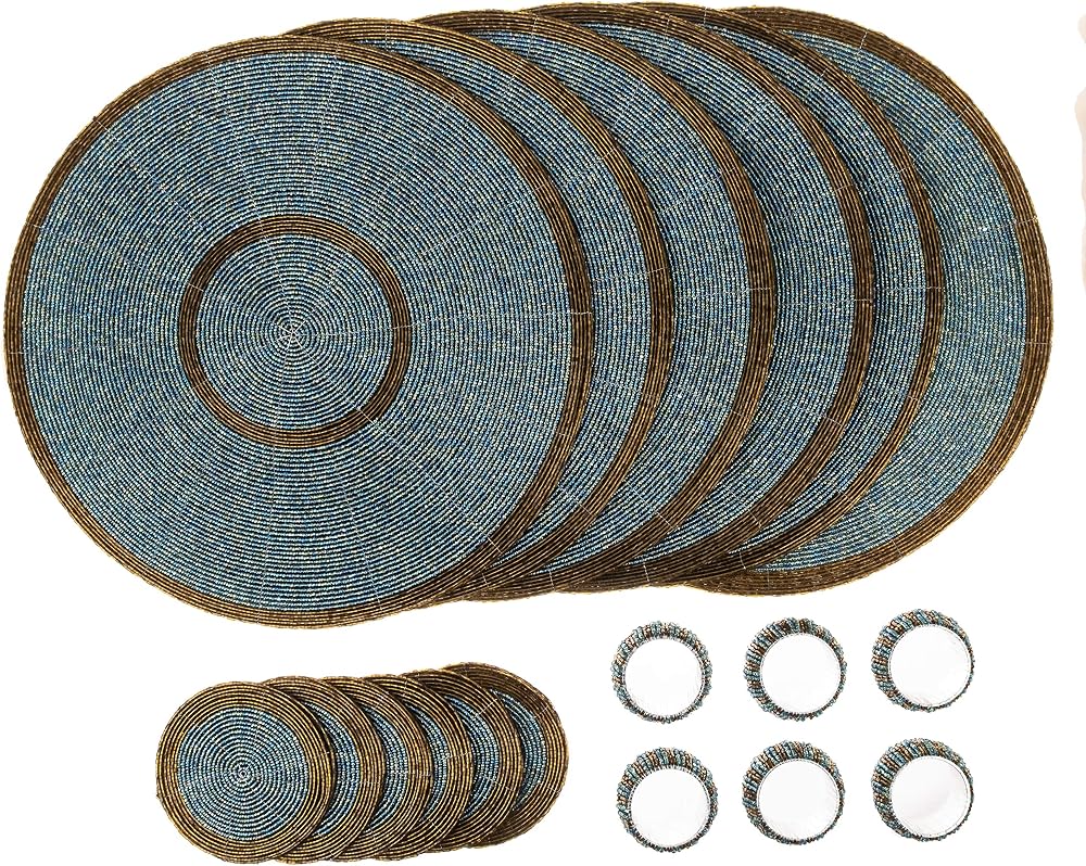 Penguin Home Handcrafted Glass Beaded Placemats Coasters Napkin Rings Set 18