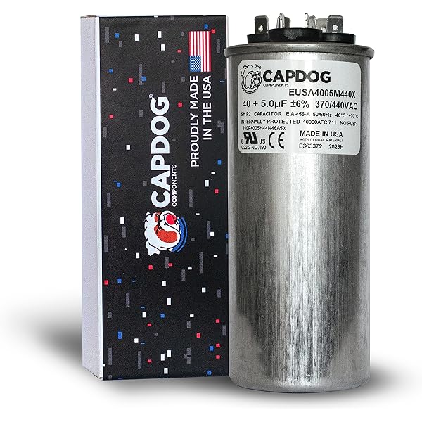 CAPDOG USA 50+5 uF 50/5 (MFD) 370 Volts or 440VAC Dual Run Round 