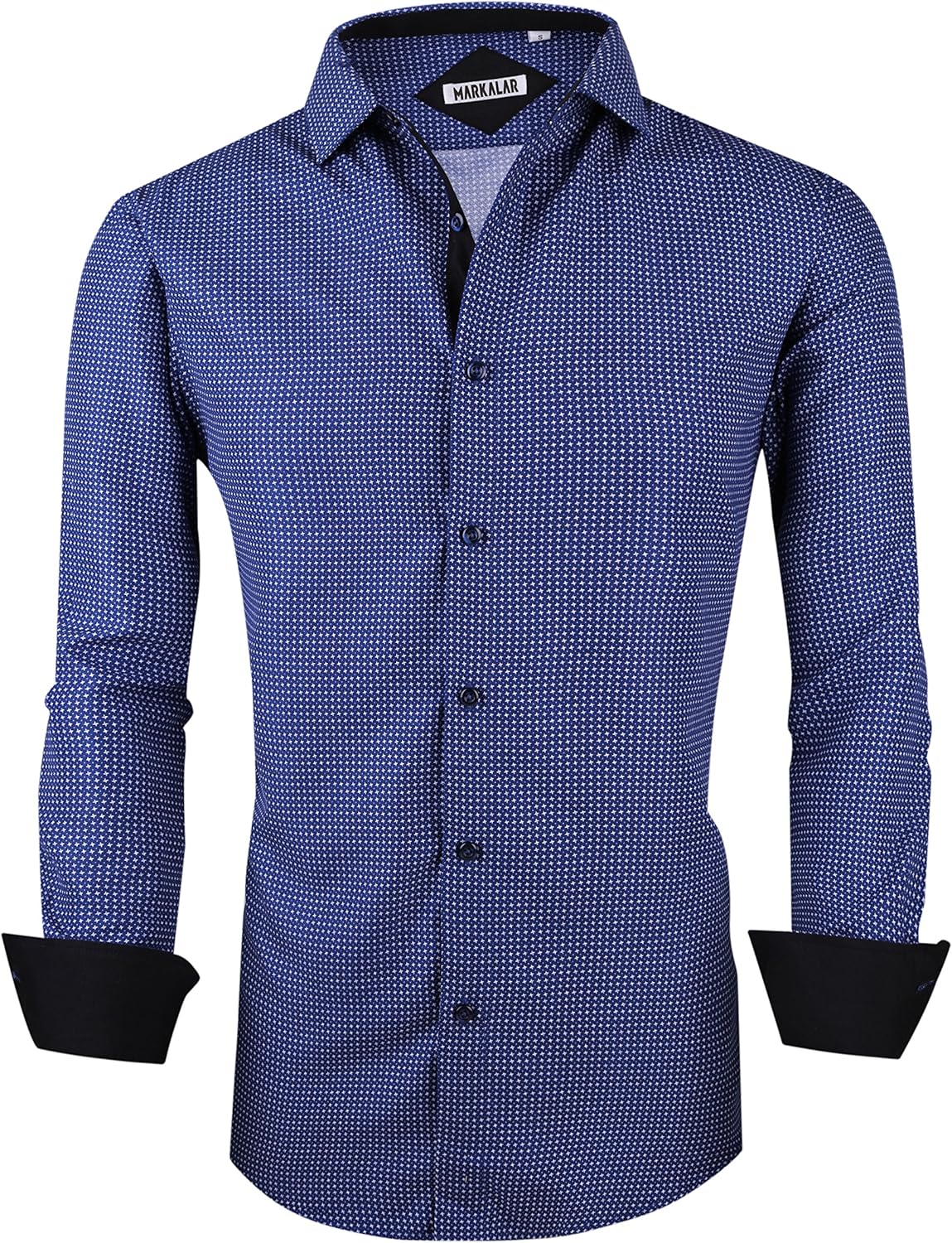 Markalar Mens Printed Dress Shirts Easy Care Regular Fit Long Sleeve