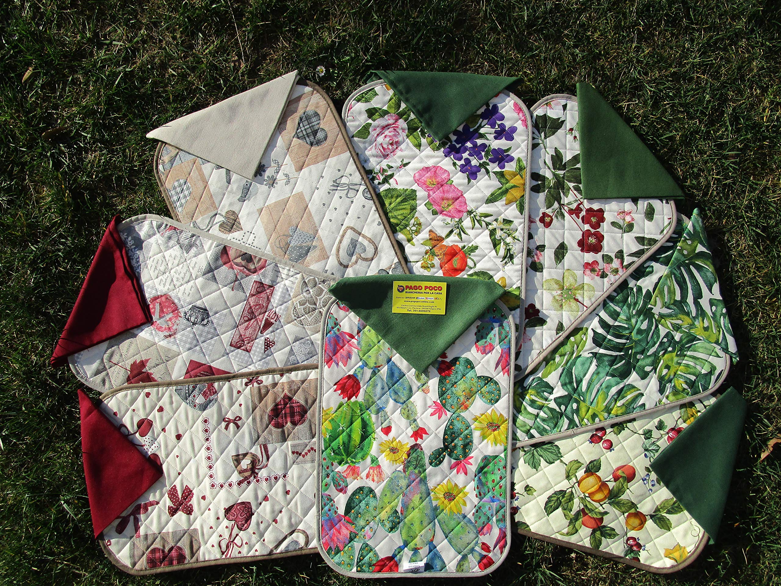 I pay little New!!! American Quilted Placemat with 1 Flower and Heart Patterned Napkin Made in Italy!!!!! (Grey Hearts)