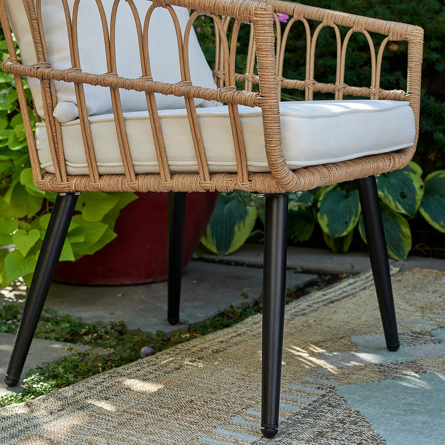 Quality Outdoor Living 65-YZ03HM Hermosa 3 Piece Chat Set, Tan Wicker + Linen Cushions : Garden & Outdoor