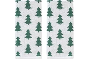 SKL Home Christmas/Winter Holiday Trees 100% Cotton Premium 2-Piece Hand Towel Set, 500 GSM, Reversible Jacquard, Soft & Absorbent, Decorative for Bath/Kitchen/Bar & Gift, Green/White