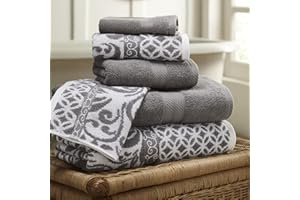 Modern Threads Trefoil Filigree 6-Piece Reversible Yarn Dyed Jacquard Towel Set - Bath Towels, Hand Towels, & Washcloths - Super Absorbent & Quick Dry - 100% Combed Cotton