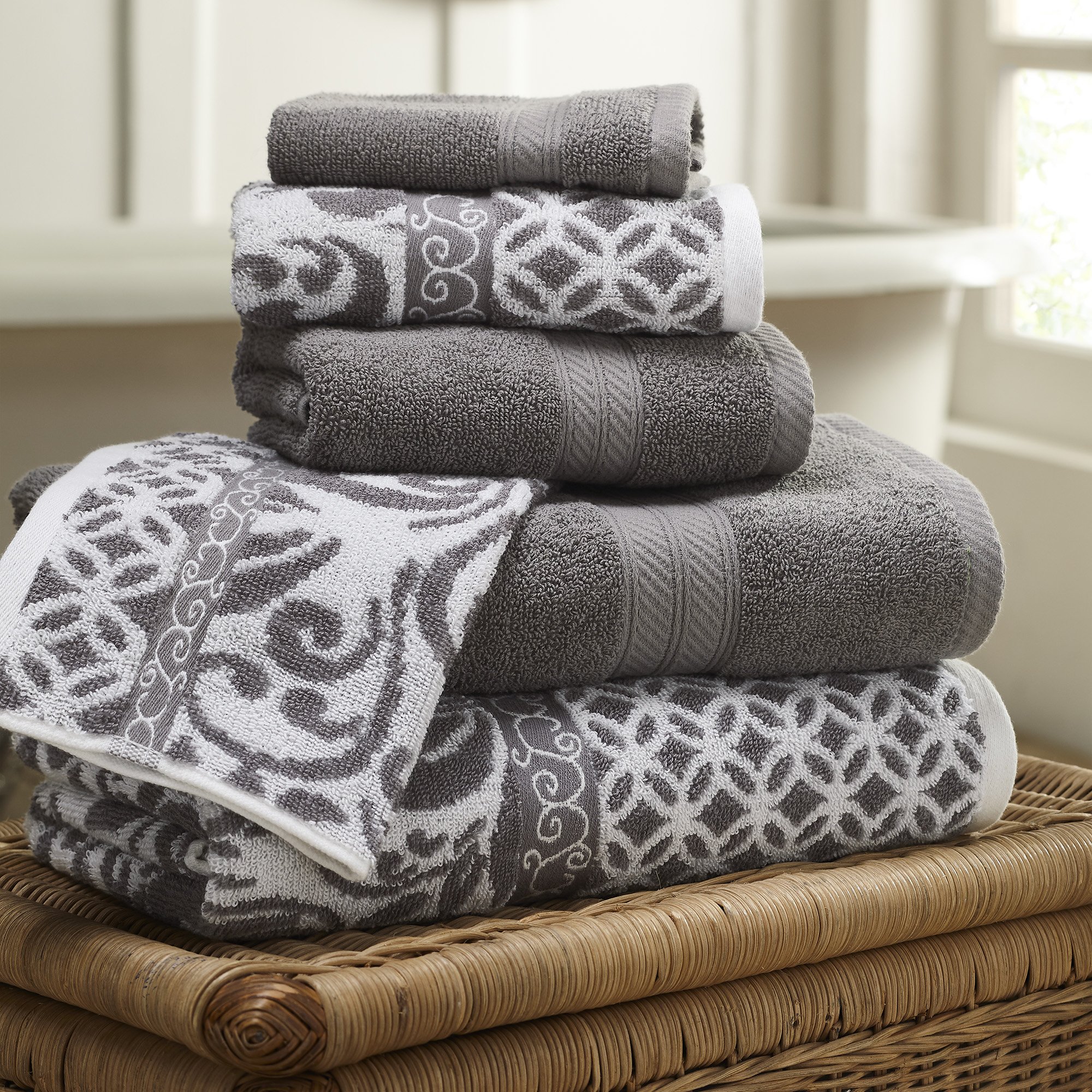 Photo 1 of Modern Threads Trefoil Filigree 6-Piece Reversible Yarn Dyed Jacquard Towel Set - Bath Towels, Hand Towels, & Washcloths - Super Absorbent & Quick Dry - 100% Combed Cotton