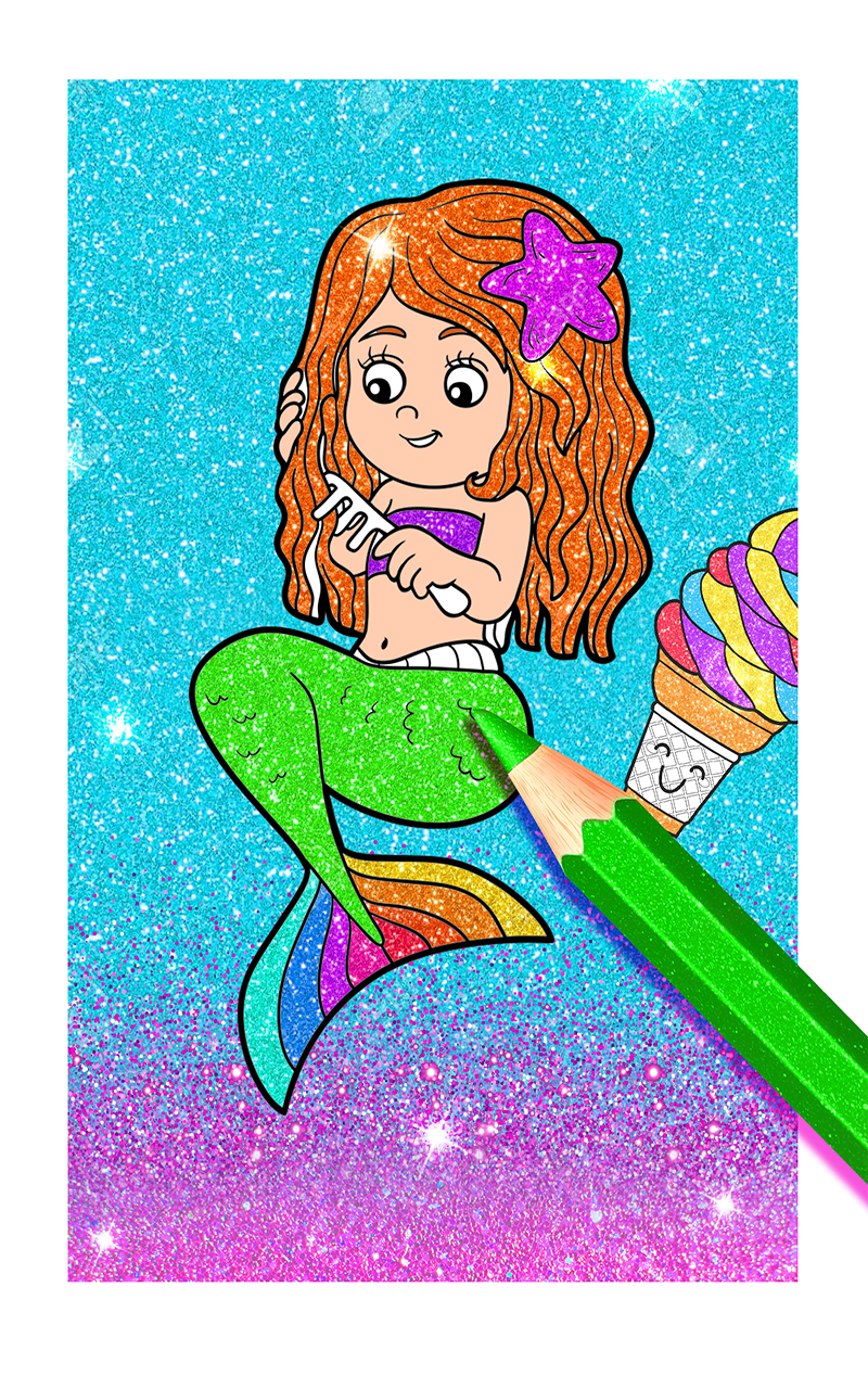 Rainbow Glitter Coloring Book Mermaids - Princess Mermaids Coloring Games for Kids