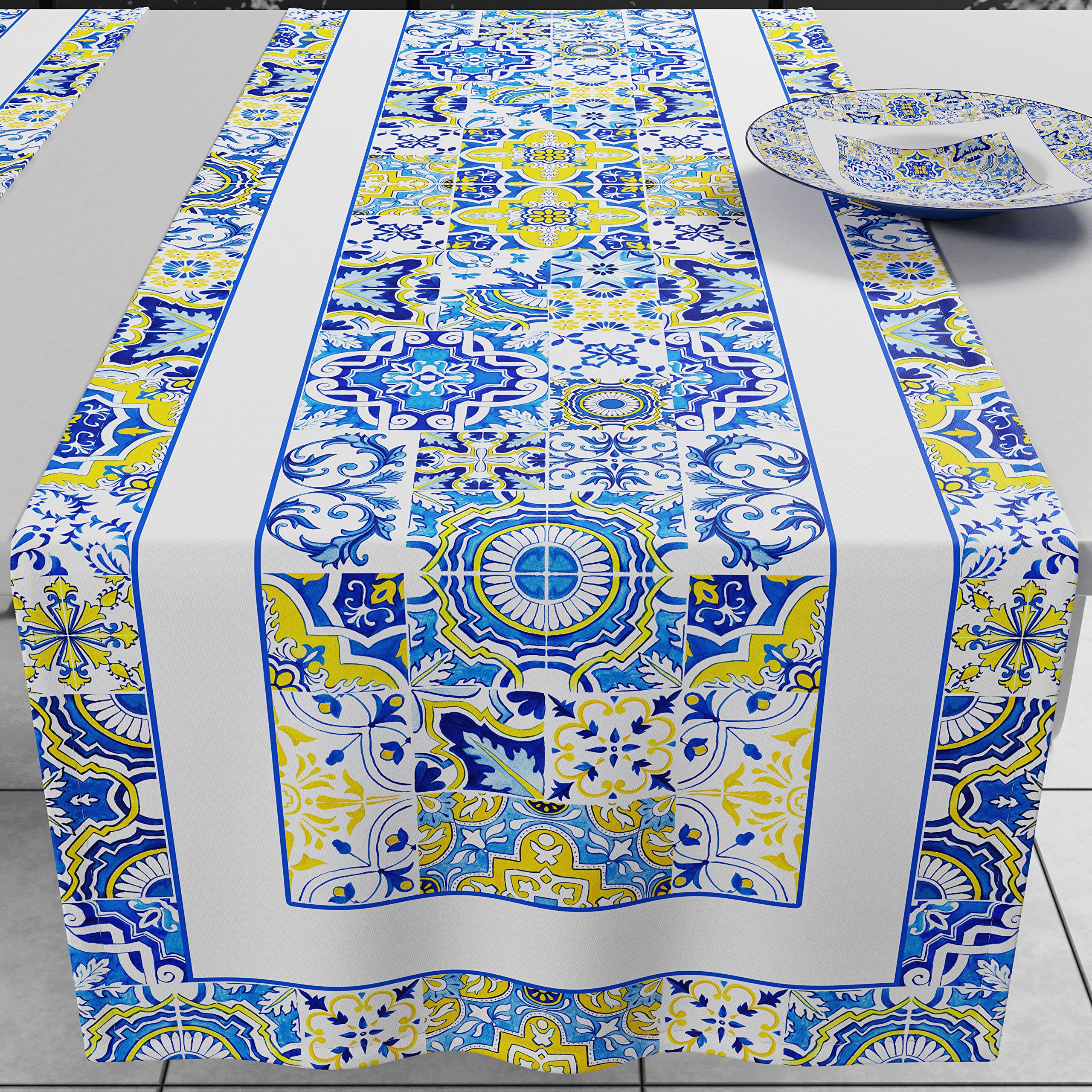 PETTI Artigiani Italiani Petti Kitchen Accessories, 100% Hypoallergenic Microfibre, Vietri Blue, Runner Tavola 40 x 140 cm