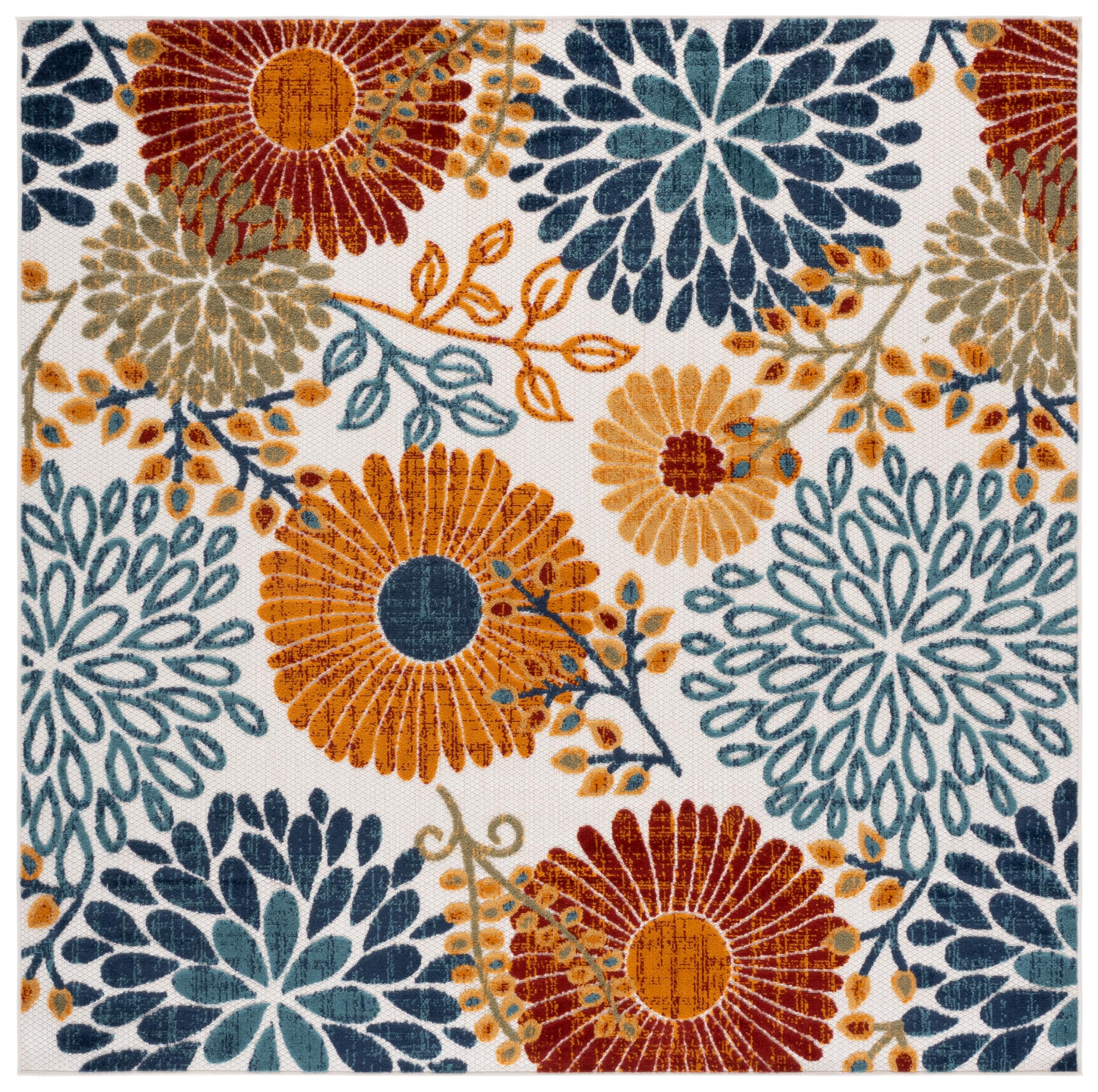 Safavieh Washable Rug Outdoor Cabana Collection - 10' Square, Cream & Red, Non-Shedding & Easy to Clean, Ideal for Patio, Backyard, Deck, Mudroom (CBN832A) Image