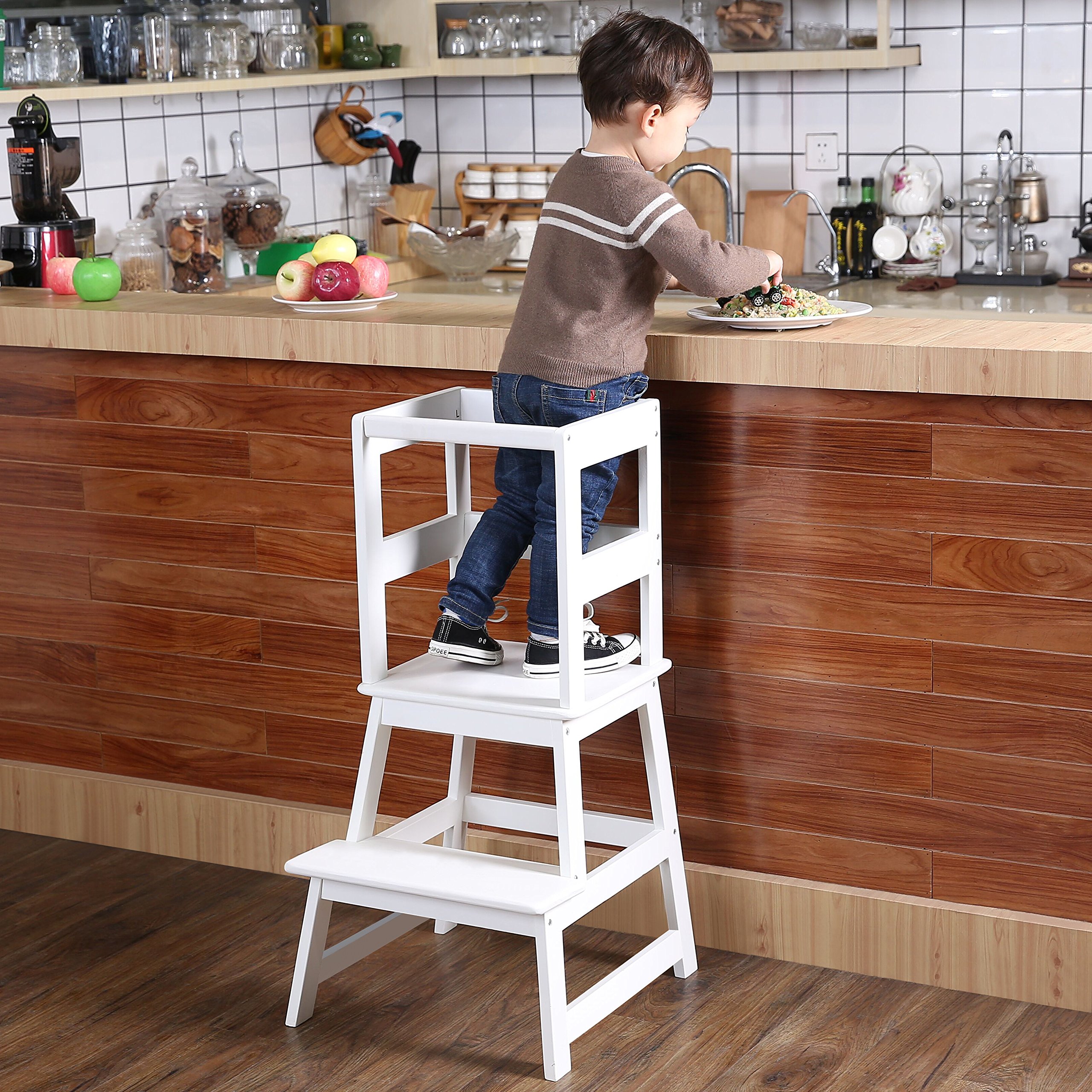 SDADI Kids Kitchen Step Stool with Safety Rail CPSC Certified for