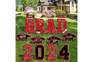 HOVACY 14 PCS 2024 Graduation Decorations, Large Congrats Grad 2024 Yard Signs with Stakes, Class of 2024 Glitter Plastic Congratulations Graduate Grad Lawn Yard Signs for College School Grad Party