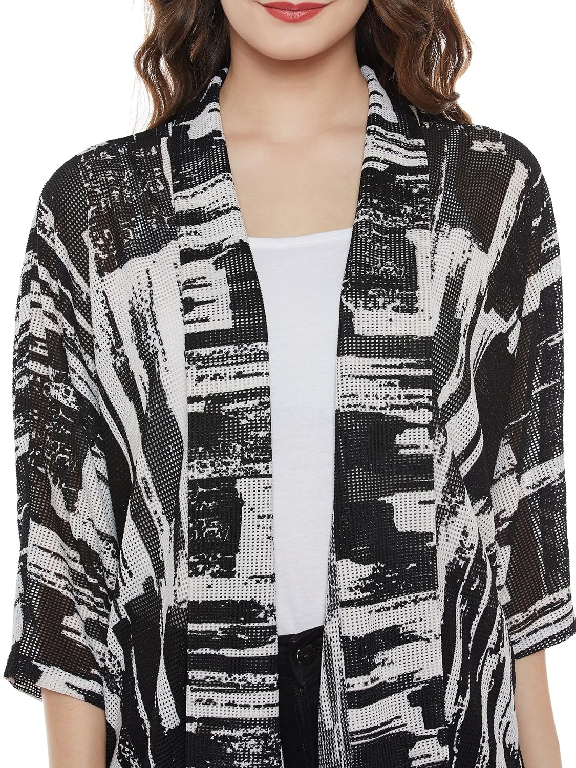 miss chase women's black and white shawl collar shrug
