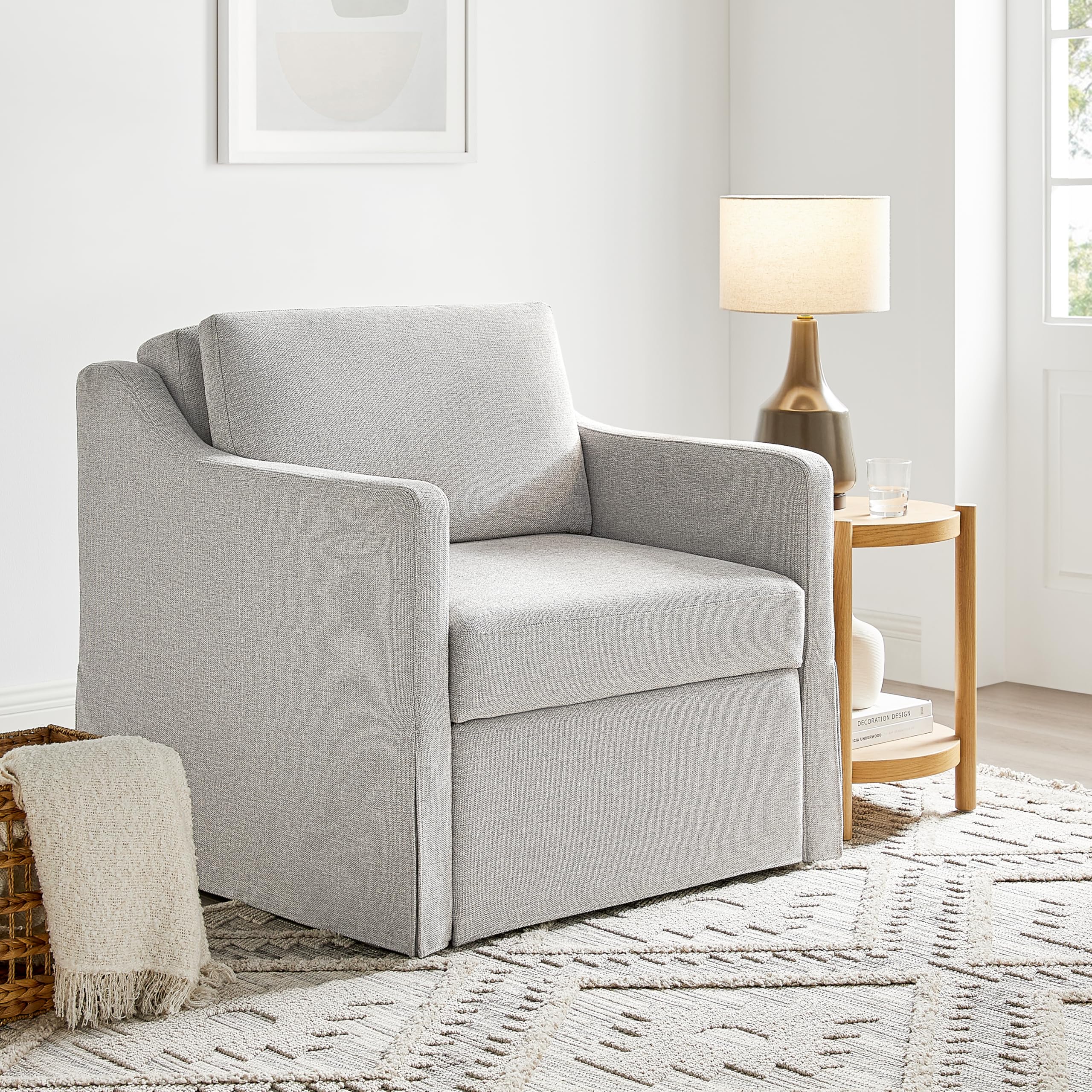 Photo 1 of **DIRTY FROM TRANSPORT **Serta Hawthorne 35" Slipcovered Convertible Accent Chair, Cot Size, Dreamcoil Comfort, Finger Guard Protection, Polyester Tweed Fabric, Linen