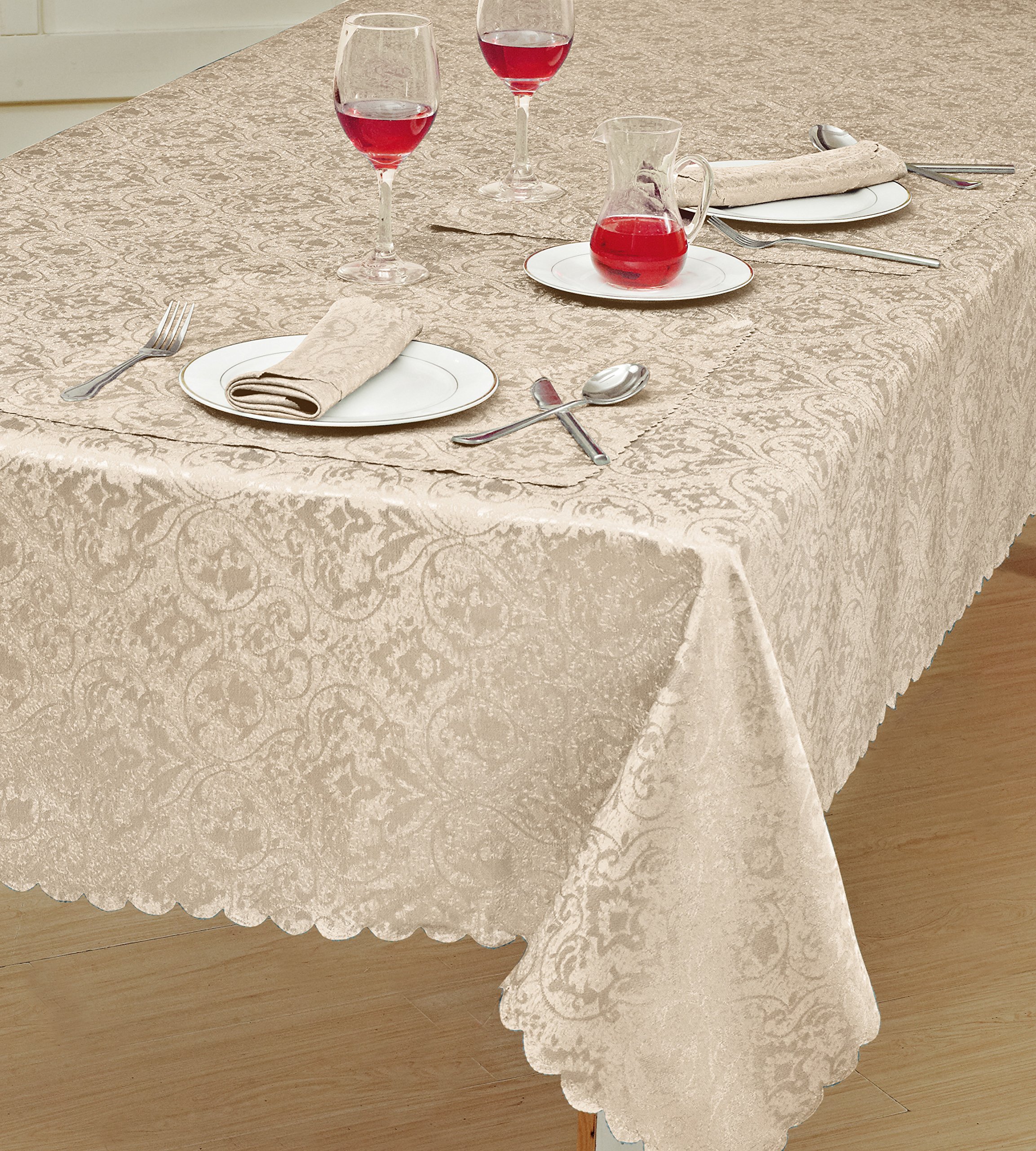 Prime Linens Home Decorative Classic Damask Printed Jacquard Tablecloth Rectangle Round Runner Napkin Table Cover Cloth Protector for Kitchen Picnic (Beige, Runner 13"x72")