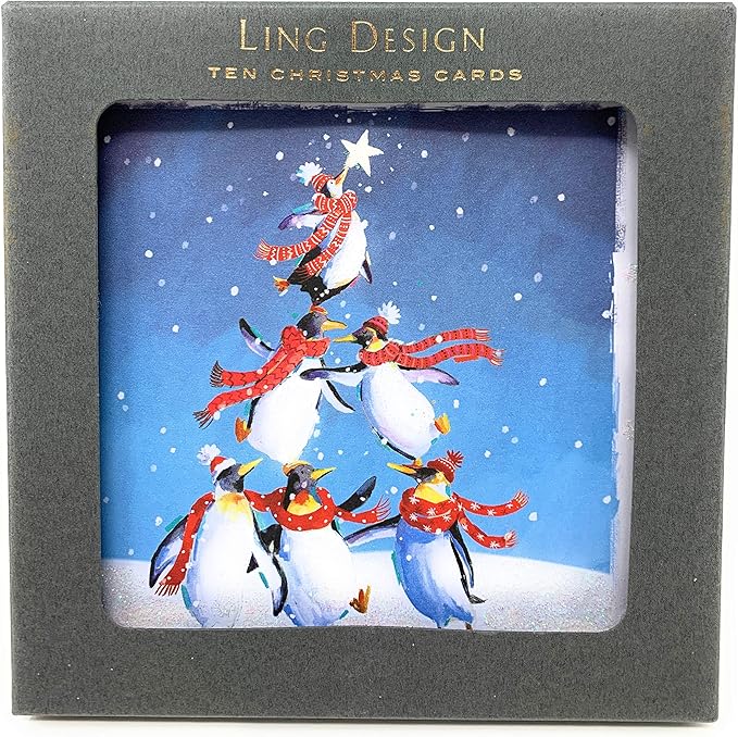 Box of 10 Christmas Penguins Cards ONE Design LING Xmas Card Boxes