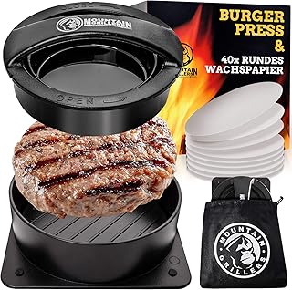 Mountain Grillers Burgerpresse Patty Maker | Handliche antihafte Form mit 40 STK backpapier für perfekte Burger, Patties oder Frikadellen (Burgerpresse Hamburger Maker)