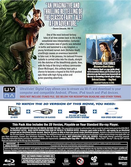 Amazon Com Jack The Giant Slayer Blu Ray 3d Blu Ray Dvd Combo Pack David Dobkin Darren Lemke Christopher Mcquarrie Dan Studney Neal H Moritz Thomas Tull David Dobkin Jon Jashni Alex Garcia Bryan Singer Toby Emmerich
