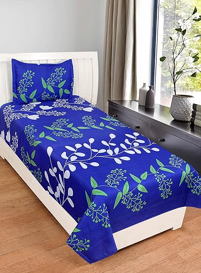 BSB Trendz 3D Printed Polycotton Single Bedsheet with 1 Pillow Cover(Blue, 228x152x228cm)