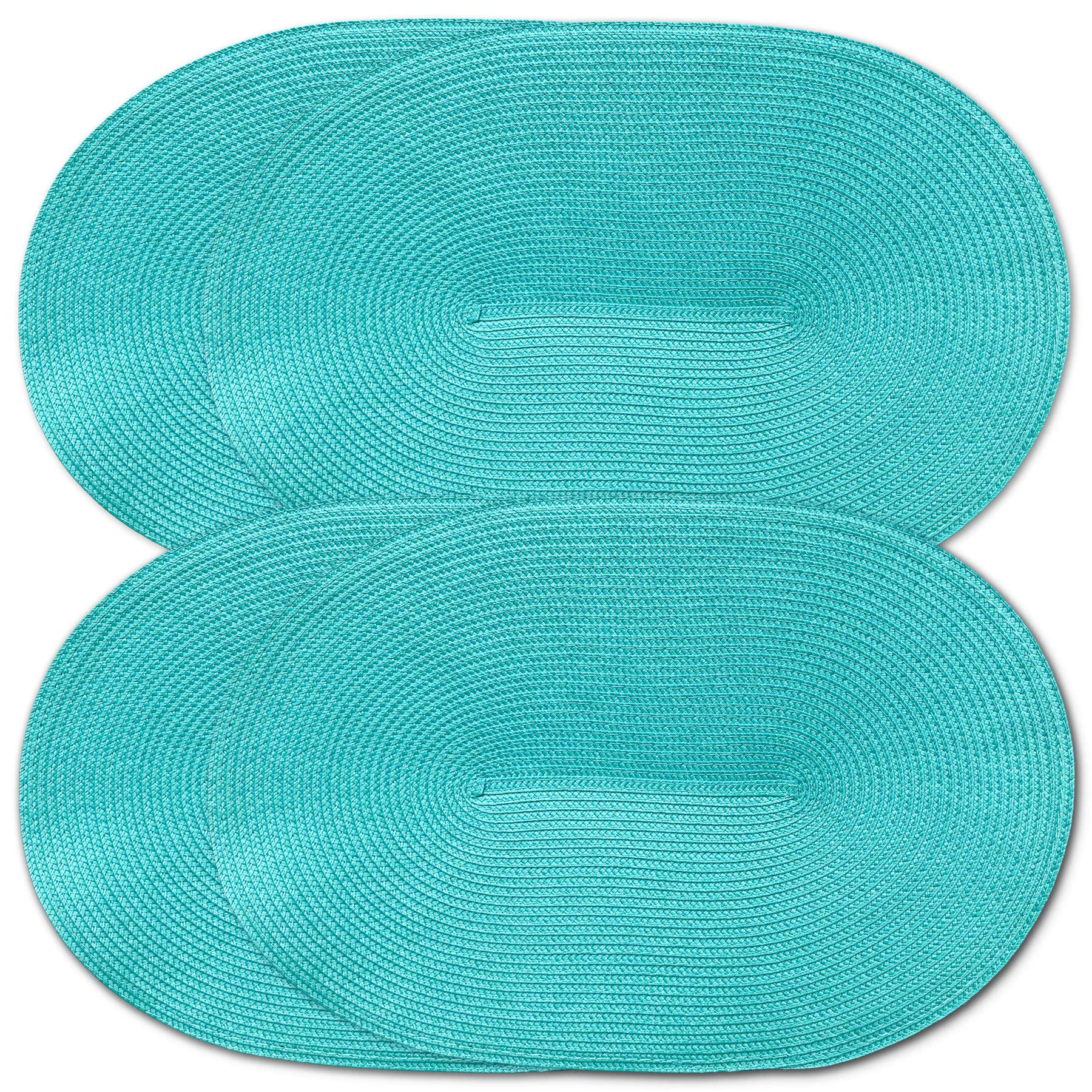 CAIT CHAPMAN HOME COLLECTION Oval Braided Woven Polypropylene Plastic Placemats (Blue), Set of 4