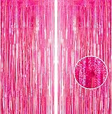 YAAVAAW Glitter Hot Pink Tinsel Curtain Backdrop 2pc 3.2x8.3ft DIY Party