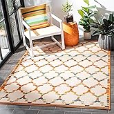 SAFAVIEH Washable Rug Outdoor Cabana Collection - 9' x 12', Ivory & Orange, Non-Shedding & Easy to Clean, Ideal for Patio, Ba