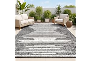 JONATHAN Y Stripe Geometric Indoor Outdoor Area Rug 8X10 Black/Ivory, Zolak Berber for Backyard, Patio, Porch, Easy-Cleaning, High Traffic, Pet-Friendly, Non-Shedding (SMB124E-8)
