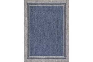Lena Rug Washable Indoor Outdoor Rug Weather Resistant Indoor Outdoor Carpet for Porch Deck Balcony Backyard Patio Rug 4x6 Bordered Azure Blue/Silver Grey
