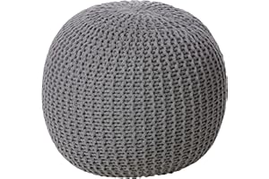 Urban Lifestyle | Large Round Cotton Knitted Ottoman Pouf Seat Cushion Home Decor Accent Seating Floor Pillow Soft Modern Living Room Furniture Hand Woven Cotton, Dark Grey