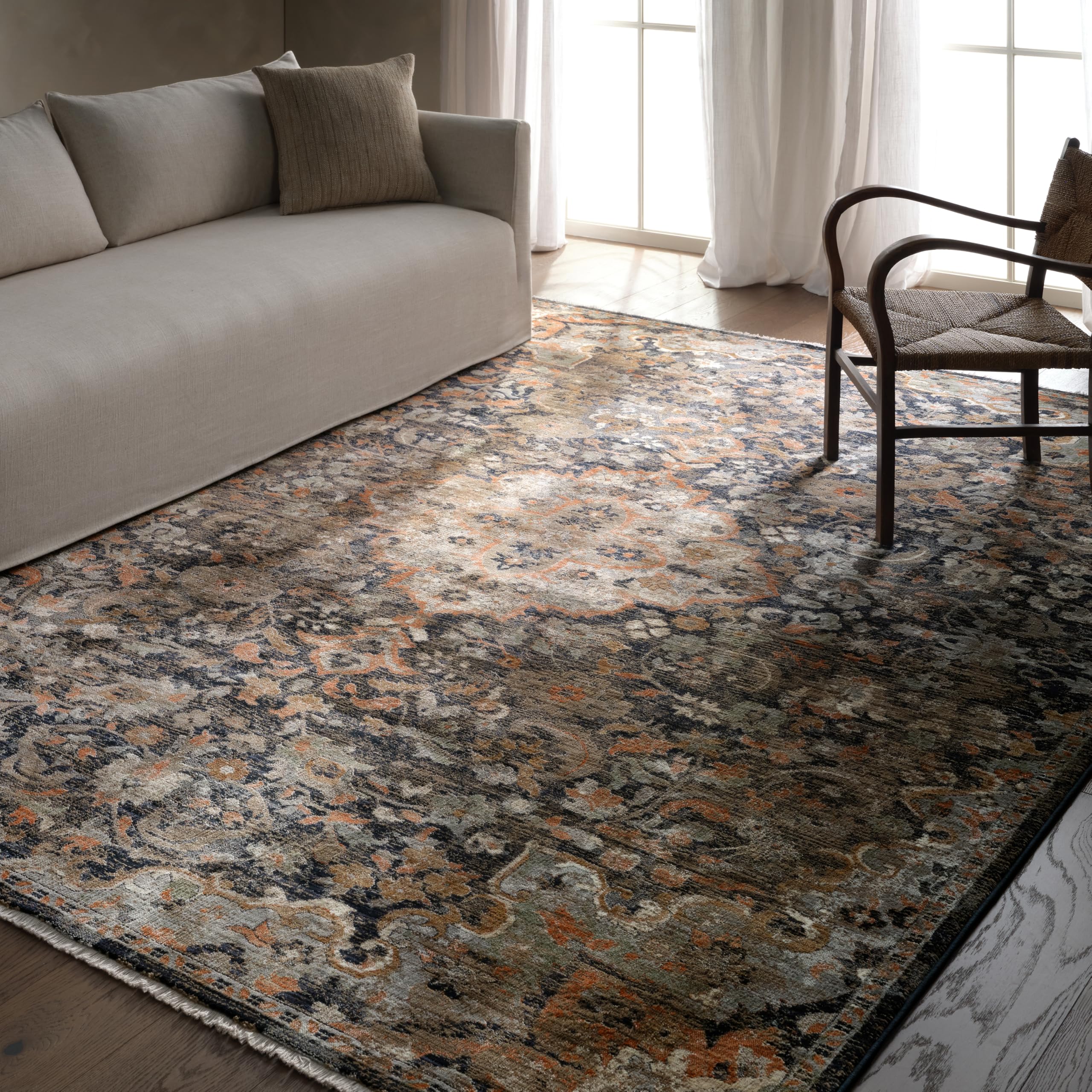 Photo 1 of ** VERY USED/ UNTESTED**Jaipur Living Amena Medallion Navy/Gray Area Rug (8'X10'6")