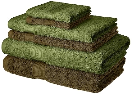 Amazon Brand - Solimo 100% Cotton 6 Piece Towel Set, 500 GSM (Brown and Olive Green)